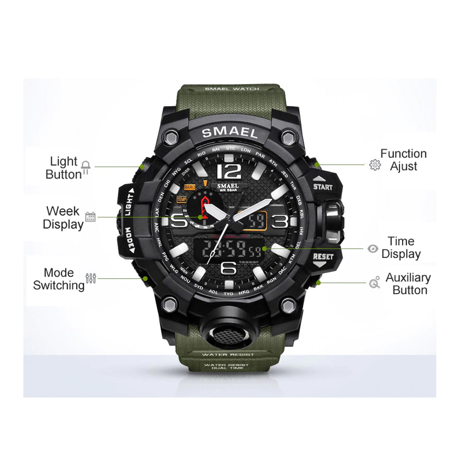Smael Men Sports Dual Display Camouflage Watch-1