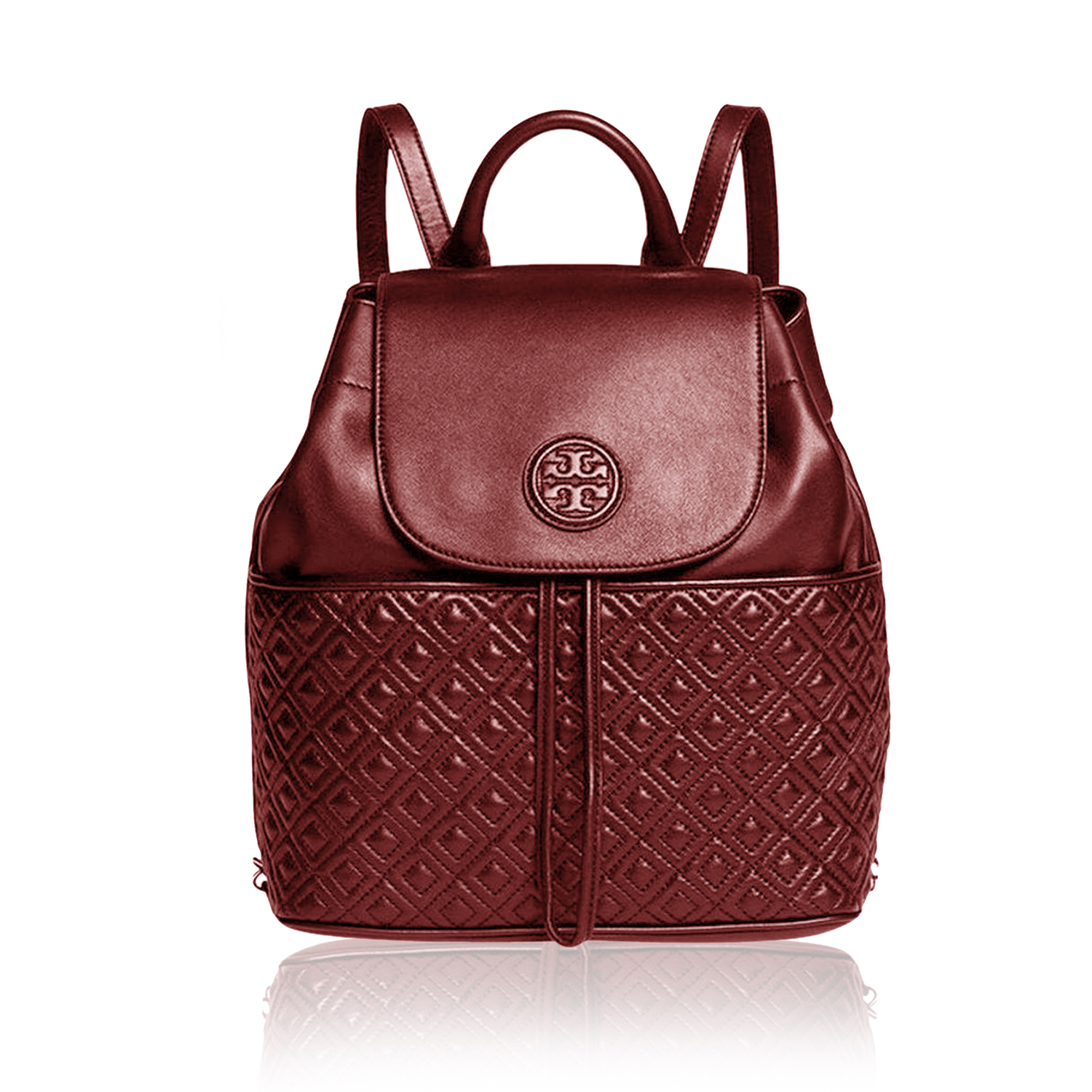 Tory burch red online leather backpack