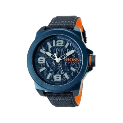 HUGO BOSS Mens Quartz Resin Canvas Blue Casual Watch 1513353