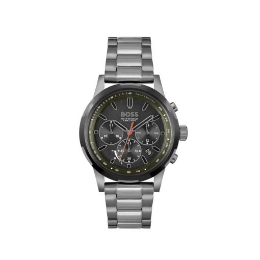 Hugo Boss Grey Steel Olive Green Solar Chronograph Mens Watch 1514034