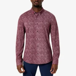 Kenneth Cole Stretch Print Button-Down Shirt Maroon 