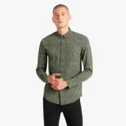 Kenneth Cole Stretch Print Button-Down Shirt Dark Green