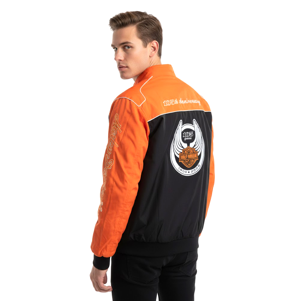 Harley Devidson Black & Orange Bomber Jacket-02
