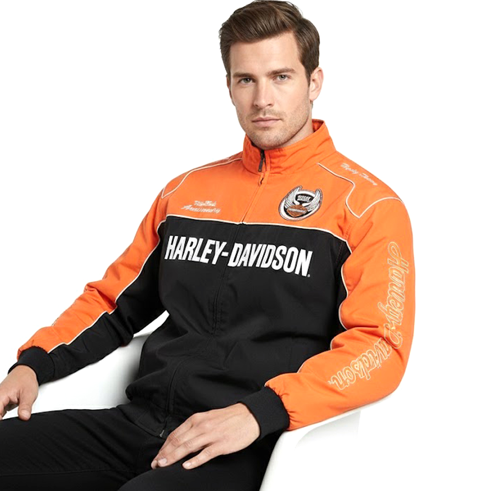 Harley Devidson Black & Orange Bomber Jacket-03