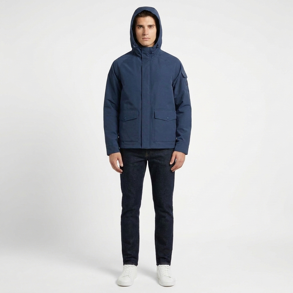 Michael Kors Men's Dark Blue Water Repellent Hooded Jacket - Image 1