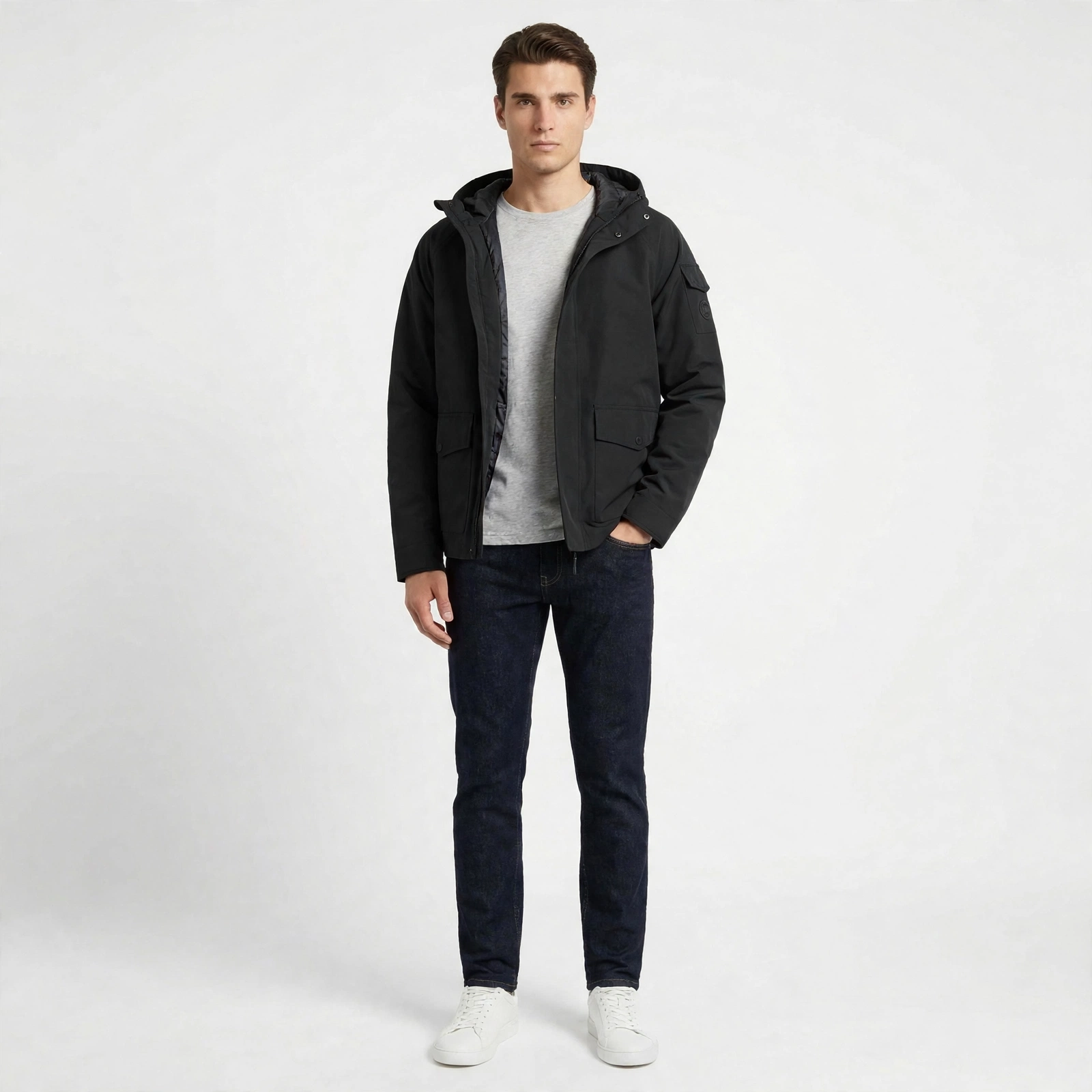 Michael Kors Men's Black Water Repellent Hooded Jacket - Image 2